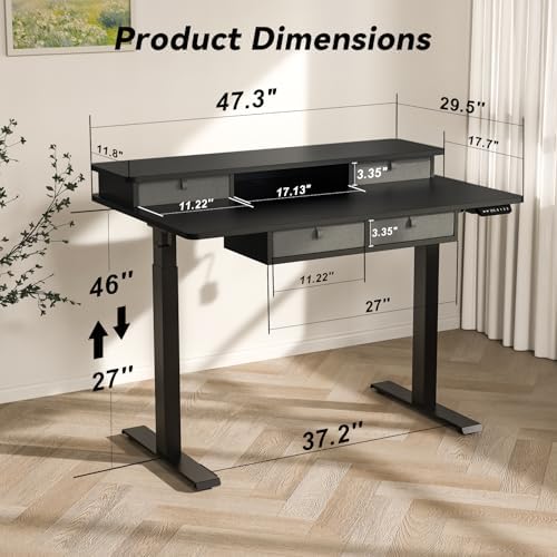 FiCiHi 48x30Inch Standing Desk with Drawers,Electric Height Adjustable Desk
