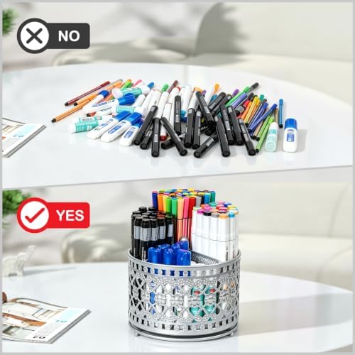 Pen Holder for Desk, 360 Degree Rotating Pencil Holder (Silvery)