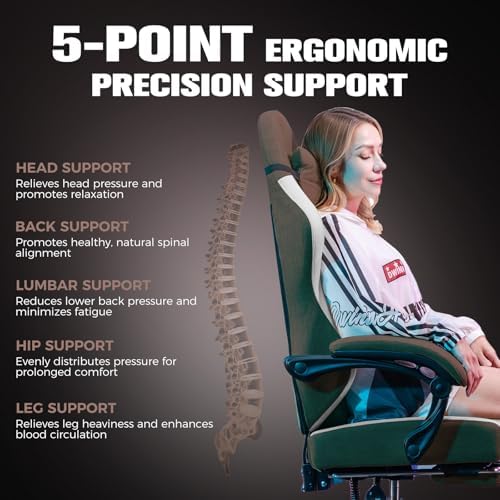 GTPLAYER Gaming Chair, Ergonomic Computer Chair with Footrest and Lumbar Support, High Back Recliner Chair 350lbs, Height Adjustable for Home Office, Brown