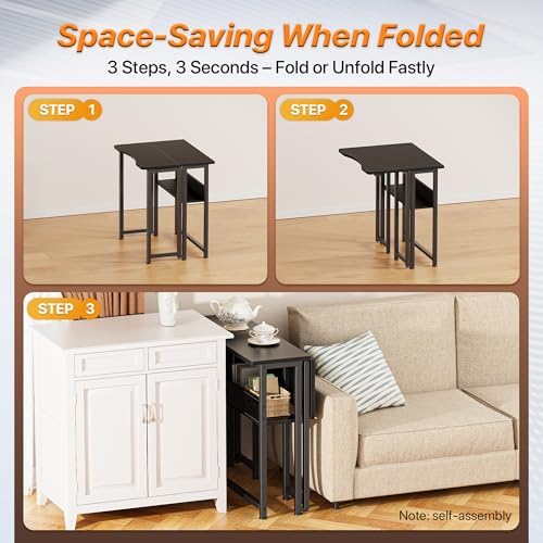 Huuger Folding Desk with Storage Shelf, 23.6 Inch Foldable Computer Table