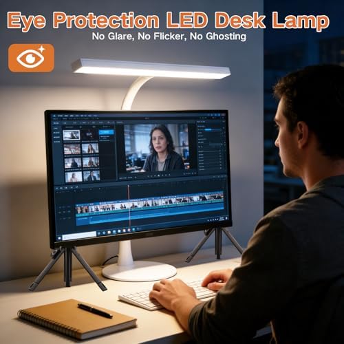 LED Desk Lamp for Home Office, 360° Flexible Gooseneck Desk Light with 3 Color Modes & 10 Brightness, Eye-Caring Adjustable Task Light for for Piano, Computer, Workbench, 10W, 1000LM (White)
