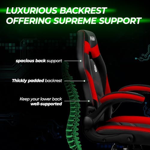 N-GEN GAMING Video Gaming Chair Ergonomic Office Desk Chair with Lumbar Support Adjustable Height Padded Flip Up Arms and Swivel Wheels Racing Style Design for Adults with PU Leather (Red)