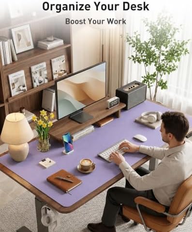 Aothia Faux Leather Desk Mat Mouse Pad, 55" x 24", Light Purple