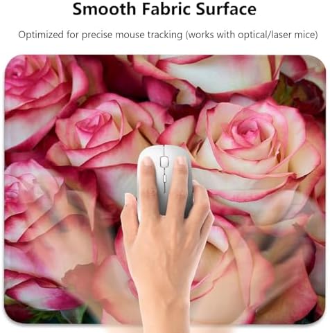 Vintage Romantic Rose Flower Mouse Pad, Elegant Pink White Floral Desk Mat