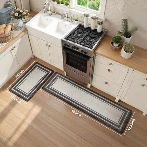 KIMODE Anti Fatigue Kitchen Mats,Non Slip Farmhouse Kitchen Rugs Sets 2 Pcs