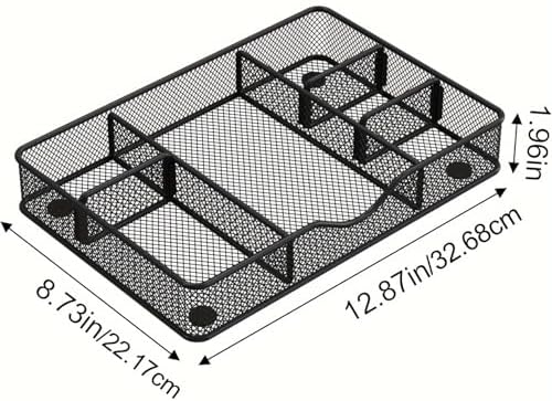 VyGrow Desk Drawer Organizer Tray, Metal Mesh Drawer Organizers Office, 6 Adjustable Compartment, Desk Organizer Tray for Home Office 12.87L x 8.73D x 1.96H inch, Black, 1PC Medium