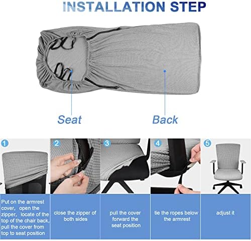 Tatuo 3 Pcs Computer Office Chair Cover Universal Rotating Chair Slipcovers Protector Removable Washable Office Armrest Covers with Zipper for High Back Seat Backrest(L,Waffle,Gray)
