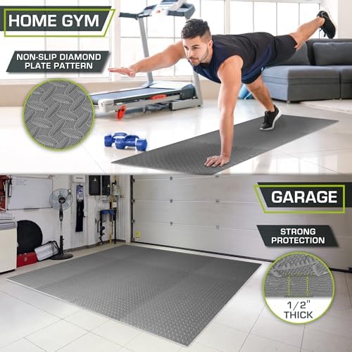 ProsourceFit Exercise Puzzle Mat 1/2-inch, EVA Interlocking Foam Floor Tiles for Home Gym, Workout Equipment, Kids Play Areas, Gray, 72 SQ FT - 18 Tiles