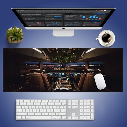 Extra Large Gaming & Office Mouse Pad (31.5" x 11.8") – Airplane Cockpit for Boeing 777 Enthusiast, Premium XXL Desk Mat with Durable Stitched Edges