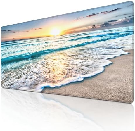 Mouse Pad with Beach View – Sunrise Scenery Desk Pad – Portable Computer Mousepad – Gaming, Office, Waterproof, Non-Slip, Stitched Edges 35.5 x 15.7inches x 3mm