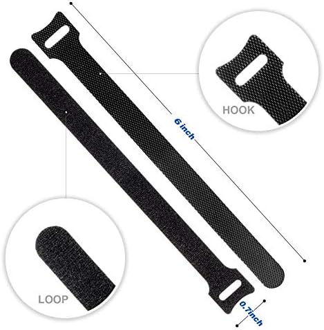 OneLeaf Cable Ties Reusable, 6 Inch Black Cord Management Straps