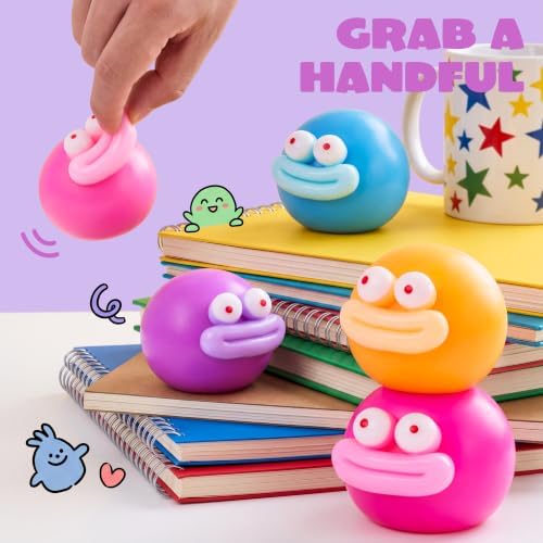 JOYIN 4 Pcs Funny Stress Relief Toys, Cute Face Squishy Stress Ball for Adults & Kids, Slow-Rising Fidget Sensory Toy, Soft Squeeze Toys, Birthday Gifts, Office Desk Decompression Toy, Party Favors