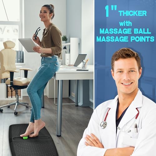 1 inch Thick Anti Fatigue Kitchen Mat Standing Mat with Massage Ball, Non Slip Standing Desk Mat with Massage Point, Multi-Purpose Comfort Floor Mat for Feet, Office, Home (Black, 17"x28"x1")