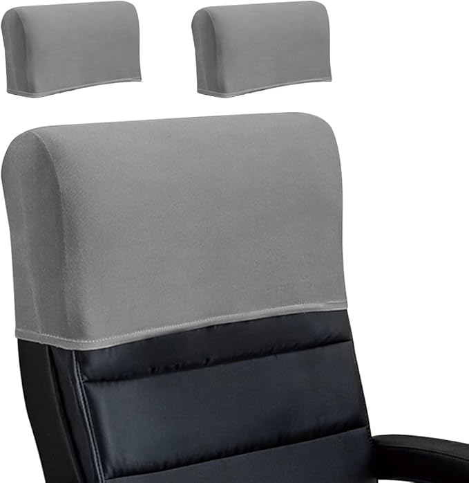 Stretch Office Chair Headrest Cover, Milk Silk Headrest Protector for Office Chairs, Head Rest Covers for High Back Computer Chairs, Furniture, Recliner Chair, 2 Pack, Light Gray