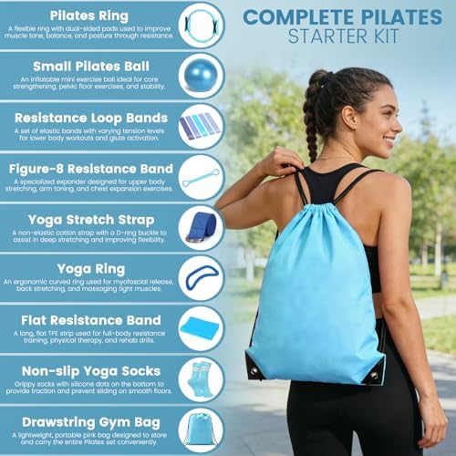 Pilates Kit for Women 13PCS, Pilates Ring Ball Resistance Bands Workout Set