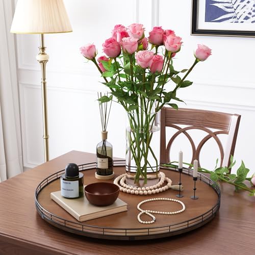 AMH 24-Inch Extra Large Farmhouse Oak Lazy Susan Organizer, Walnut Finish
