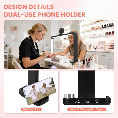 Half Moon Light for Nail Desk, Large Nail Lamp for Desk, Black