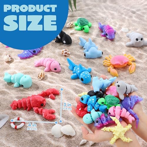 JOYIN 12 Pcs 3D Printed Ocean Animals Set, 4" Animals 3D Printed Toys - Cute Articulated Flexible Figurines Fidget Toys for Party Favors Birthday Gifts Desk Pets Office Home Decor