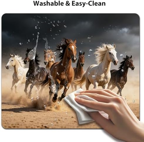 9.5x7.9 Inch Office/Gaming Mouse Pad, Galloping Wild Horses Dramatic Desert Horse Herd Stormy Sky, Cute Anti-Slip Mat for Desk Decor
