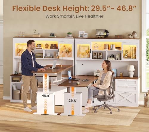 SEDETA 69" L Shaped Standing Desk with 4 Drawers, Detachable Bookshelf