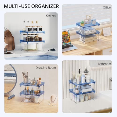 STARLATTA Acrylic Cabinet Organizer Shelf,2 Pcs Stackable Kitchen Counter Shelves,Spice Rack,Countertop Organizers,Clear Plastic Storage Organization for Makeup, Bathroom,Cupboard,Desk,Pantry