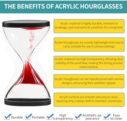 Upward Sand Timer Hourglass, 10 Minutes Sandglass Timer Sand Clock Classroom Kitchen Home Office Decoration, L69 x B29 x H153 mm (Red)