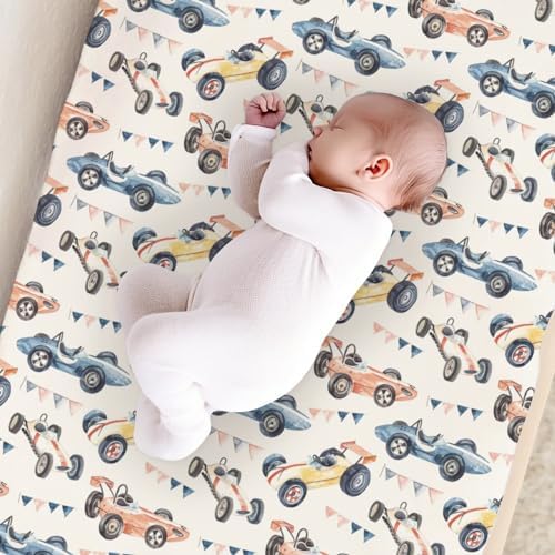 Watercolor Racing Car Transportation Baby Changing Pad Cover,Unisex Car Nursery Diaper Changing Table Pad Mat Sheet for Boys Girls-16x32