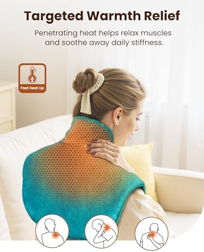 Weighted Heating Pad for Neck and Shoulders, Electric Heat Wrap with 6 Temperature & 4 Timer Settings, Auto Shut-Off, Machine Washable, Soothing Muscle Stiffness and Fatigue, Gift for Women Men
