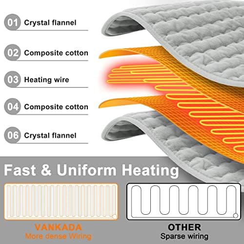 Heating Pad Electric Heat Pad, Hot Heated Pad,Multiple Temp and Timer Settings,Suitable for Shoulders, Neck, arms, Abdomen, Back, Legs, etc. (Silver Gray, 24"X12")