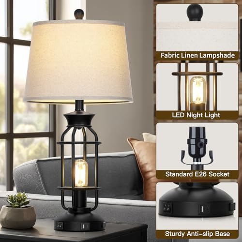 Lolikit 28" Farmhouse Table Lamps for Living Room Set of 2, Bedside Lamps