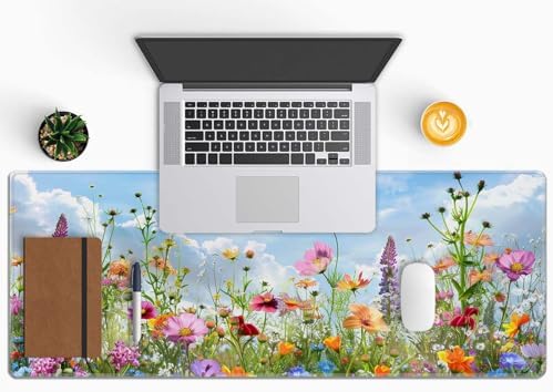 Flowers in Garden Large Gaming Mouse Pad Keyboard Desk Pad Extended Mouse Pad Gaming Office Decor, PC Laptop Mouse Pads Large (31.5x151.8 in) with Stitched Edges Non-Slip Base Mousepad XL