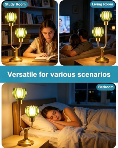 Lightdot Green Glass Flower Table Lamp for Living Room Dimmable Gift