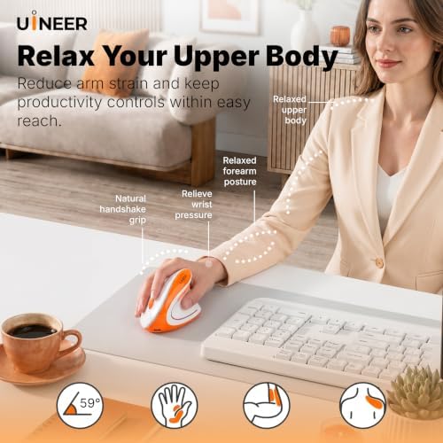 Uineer Ergonomic Vertical Mouse, Tri-Mode Wireless, Rechargeable, 4 DPI
