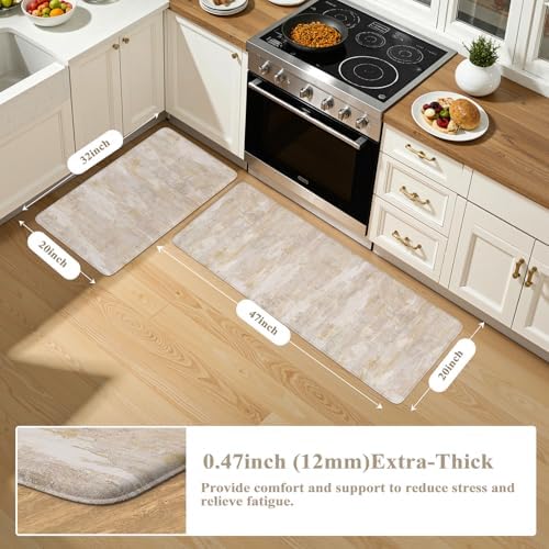 Collive Anti Fatigue Mats for Kitchen Floor, Beige/Cream 20"x47"+20"x32"