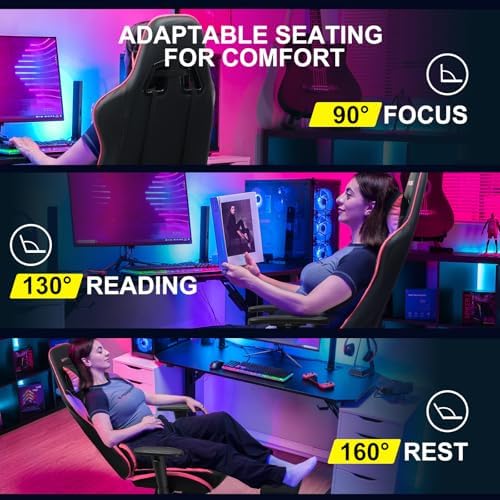 GTPLAYER Gaming Chair with Footrest, Ergonomic Computer Game Desk Chair, Reclining Gaming Chair Seat Height Adjustment, Swivel Rocker with Headrest and Lumbar (Colorful)