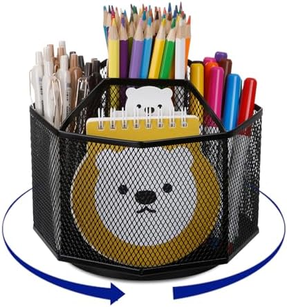 Comix Mesh 360° Rotating Pen Holder, Desk Organizer for Home Office, Black