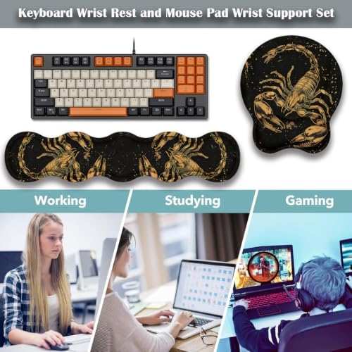 Ergonomic Keyboard Wrist Rest & Mouse Wrist Support Set with Lace Coaster, Gel Memory Foam Anti-Slip Base, Pain Relief for Typing, Scorpio