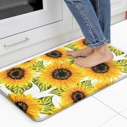 Sunflower Kitchen Decor Kitchen Mat, Cushioned Anti Fatigue Non-Slip
