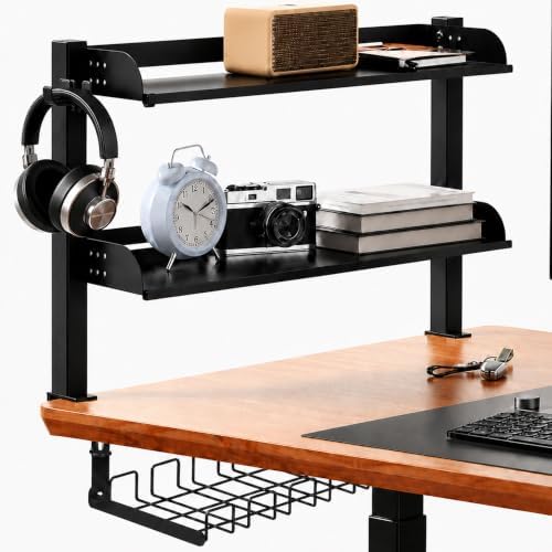 2-Tier Clamp On Desk Shelf, Under Desk Storage Basket, Desktop Organizer