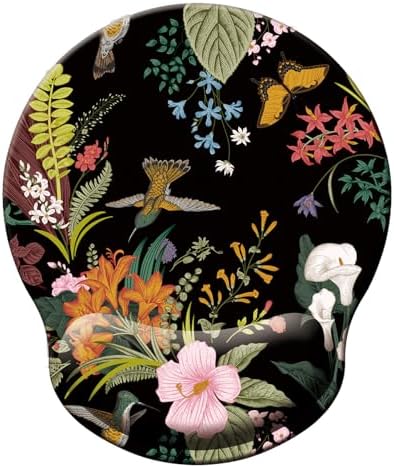 Mouse Pad with Wrist Support, Ergonomic Mouse Pad with Memory Foam Wrist Rest Cushion, Non-Slip Rubber Base Gaming Mice Pad for Home Office Computer Laptop, Flowers Birds