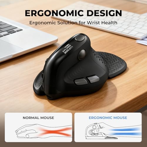 DELUX Seeker Ergonomic Mouse Wireless, Vertical Mouse with OLED Screen, 6 Buttons&Thumb Wheel Function, Silent Click, Up to 7200DPI, Programmable, Rechargeable, BT/2.4G/Wired, RGB Light(M618XSD-Black)