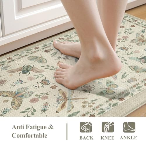 LEEVAN Anti Fatigue Kitchen Mats Non-Slip, Botanical Cushioned Kitchen Rugs