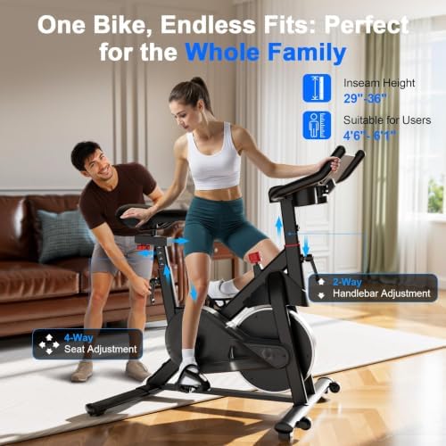 Indoor Cycling Bike - 32-Level Magnetic Resistance Stationary Exercise Bike with Adjustable Seat & Handlebars, Silent Belt Drive for Home Cardio (Fits Users 5'1" to 5'11", 300lbs Capacity)
