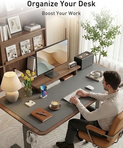 Aothia Faux Leather Desk Mat - Large Mouse Pad, Non-Slip PU Leather Blotter, Waterproof Writing Surface for Office and Home (Grey, 40" x 24")
