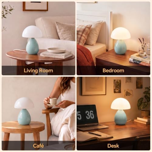 Dawnwake Mushroom Lamp Table Lamp for Bedroom-Small Desk Table Lamps,Blue
