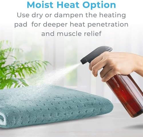 Pure Enrichment PureRelief Ultra-Wide Microplush Heating Pad - 20” x 24” XXL Size & 6 Heat Settings for Temporary Neck, Shoulder & Back Pain Relief - Moist Heat Option & Machine Washable (Sea Glass)