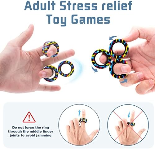 Magnetic Rings Fidget Toy Set, Idea ADHD Fidget Toys, Adult Fidget Magnets Spinner Rings for Anxiety Relief Therapy, Fidget Pack Great Gift for Adults Teens Kids Easter Basket Stuffers (3PCS)