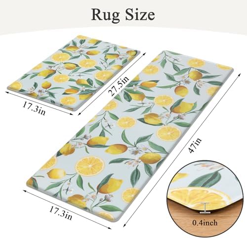 SHACOS Anti Fatigue Lemon Kitchen Rugs Cushioned Waterproof Kitchen Mats for Floor Non Slip Washable Comfort Foam Standing Mat for Office Sink Laundry Room, 17"x27.5", Light Blue