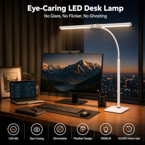 24-Inch Double Head LED Desk Lamp with Base, 15W Architect Desk Light
