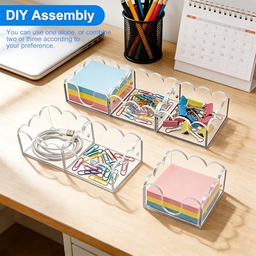 Magnetic 3-in-1 Acrylic Sticky Note Holder, 3" x 3" Post It Notes & Memo Pad Dispenser, Desk Organizer for Office, Home, School | Clear